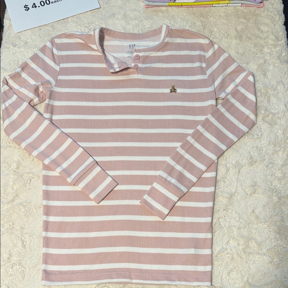 GAP Kids Blush and White Striped Long Sleeve Tee